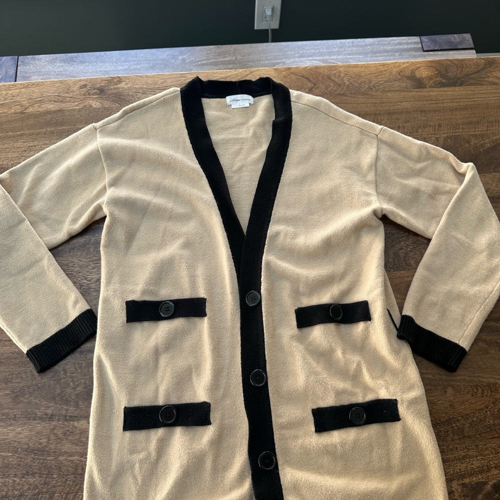 Lovers + Friends Beige Cardigan with Black Trim